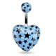 Piercing nombril UV 109 - Cœur bleu-clair avec étoiles noires