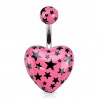 Piercing nombril UV 109 - Cœur rose avec étoiles noires