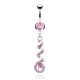 Piercing nombril pendant vrille et strass roses (D125)