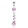 Piercing nombril pendant vrille et strass roses (D125)