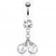 Piercing nombril deux graines cristal transparent (D151)