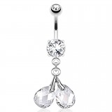 Piercing nombril deux graines cristal transparent (D151)