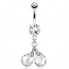 Piercing nombril motif deux graines cristal transparent
