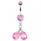 Piercing nombril deux graines cristal rose (D151)