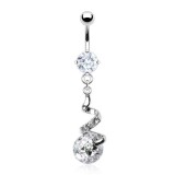 Piercing nombril vrilles strass transparents et cercle transparent (D154)