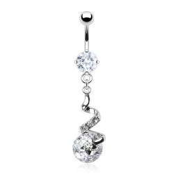 Piercing nombril vrilles strass transparents et cercle transparent (D154)