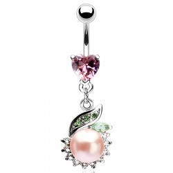 Piercing nombril cristal cœur et perle rose (D168)
