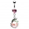 Piercing nombril cristal cœur rose avec perle rose (D168)