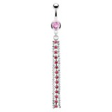 Piercing nombril trois chainettes cascade de strass roses (D66)
