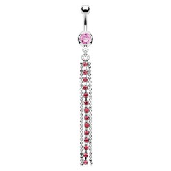 Piercing nombril trois chainettes cascade de strass roses (D66)