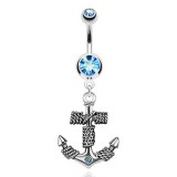 Piercing nombril ancre marine 07 - Bleu-clair avec cordages