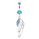 Piercing nombril ange 14 - Aile creuse avec cristaux bleu-clair