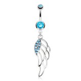 Piercing nombril ange 14 - Aile creuse avec cristaux bleu-clair