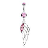Piercing nombril ange 14 - Aile creuse avec cristaux roses