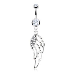 Piercing nombril ange 14 - Aile creuse avec cristaux transparents