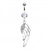 Piercing nombril ange 14 - Aile creuse avec cristaux transparents