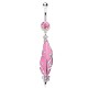 Piercing nombril plume attrape rêve rose avec strass transparents (05)