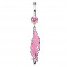 Piercing nombril plume attrape rêve rose avec strass transparents (05)