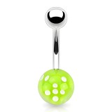 Piercing nombril UV 04 - Acrylique transparent avec dé vert-pomme