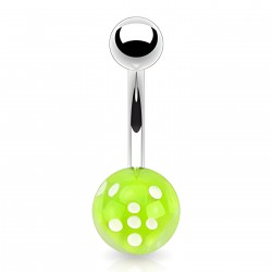 Piercing nombril UV 04 - Acrylique transparent avec dé vert-pomme
