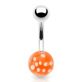 Piercing nombril UV 04 - Acrylique transparent avec dé orange