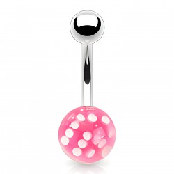 Piercing nombril UV 04 - Acrylique transparent avec dé rose