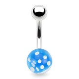 Piercing nombril UV 04 - Acrylique transparent avec dé bleu