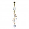 Piercing nombril plaqué or Chandelier avec cristaux transparents (19)