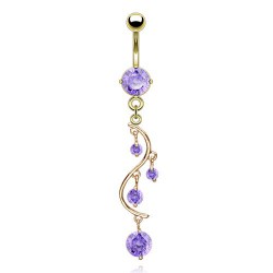 Piercing nombril plaqué-or 19 - Chandelier avec cristaux lilas