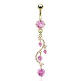 Piercing nombril plaqué-or 19 - Chandelier avec cristaux roses