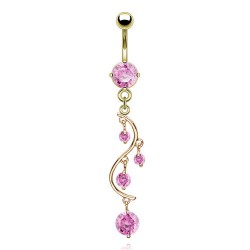 Piercing nombril plaqué-or 19 - Chandelier avec cristaux roses