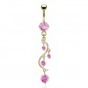Piercing nombril plaqué-or 19 - Chandelier avec cristaux roses