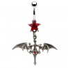 Piercing nombril gothique 22 - Chauve-souris et croix cristaux rouges