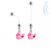 Piercing nombril grossesse 46 - Petit canard rose avec cœur rouge