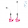 Piercing nombril grossesse 46 - Petit canard rose avec cœur rouge