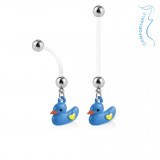 Piercing nombril grossesse 46 - Petit canard bleu avec cœur jaune