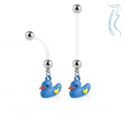 Piercing nombril grossesse 46 - Petit canard bleu avec cœur jaune