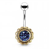 Piercing nombril plaqué-or 54 - Vintage gem druzy stones bleues