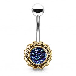 Piercing nombril plaqué-or 54 - Vintage gem druzy stones bleues