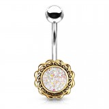 Piercing nombril plaqué-or 54 - Vintage gem druzy stones blanches