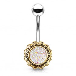 Piercing nombril plaqué-or 54 - Vintage gem druzy stones blanches