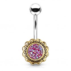 Piercing nombril plaqué-or 54 - Vintage gem druzy stones lilas