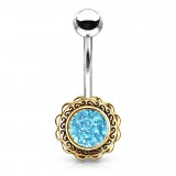 Piercing nombril plaqué-or 54 - Vintage gem druzy stones bleu-clair