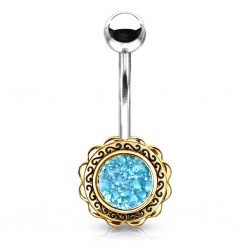 Piercing nombril plaqué-or 54 - Vintage gem druzy stones bleu-clair