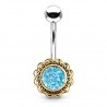 Piercing nombril plaqué or vintage avec motif gemme druzy bleu clair (54)