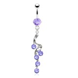 Piercing nombril vrille avec cristaux ronds lilas (D49)