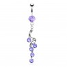 Piercing nombril vrille avec cristaux ronds lilas