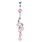 Piercing nombril vrille avec cristaux ronds rose (D49)