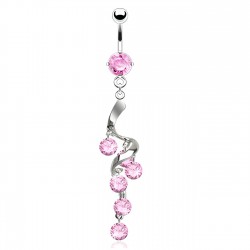 Piercing nombril vrille avec cristaux ronds rose (D49)