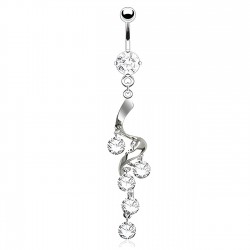 Piercing nombril vrille avec cristaux ronds transparents (D49)